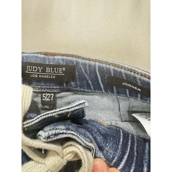 Judy Blue Jogger Womens 5/27 Blue High Rise Pull On Drawstring Stretch Denim - Picture 6 of 15